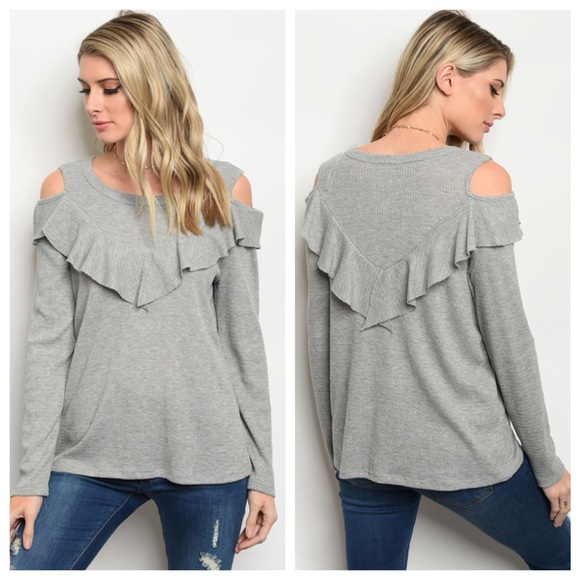 ♥️1 SM 1 MED♥️Long Sleeve Cold Shoulder Top - Picture 8 of 8